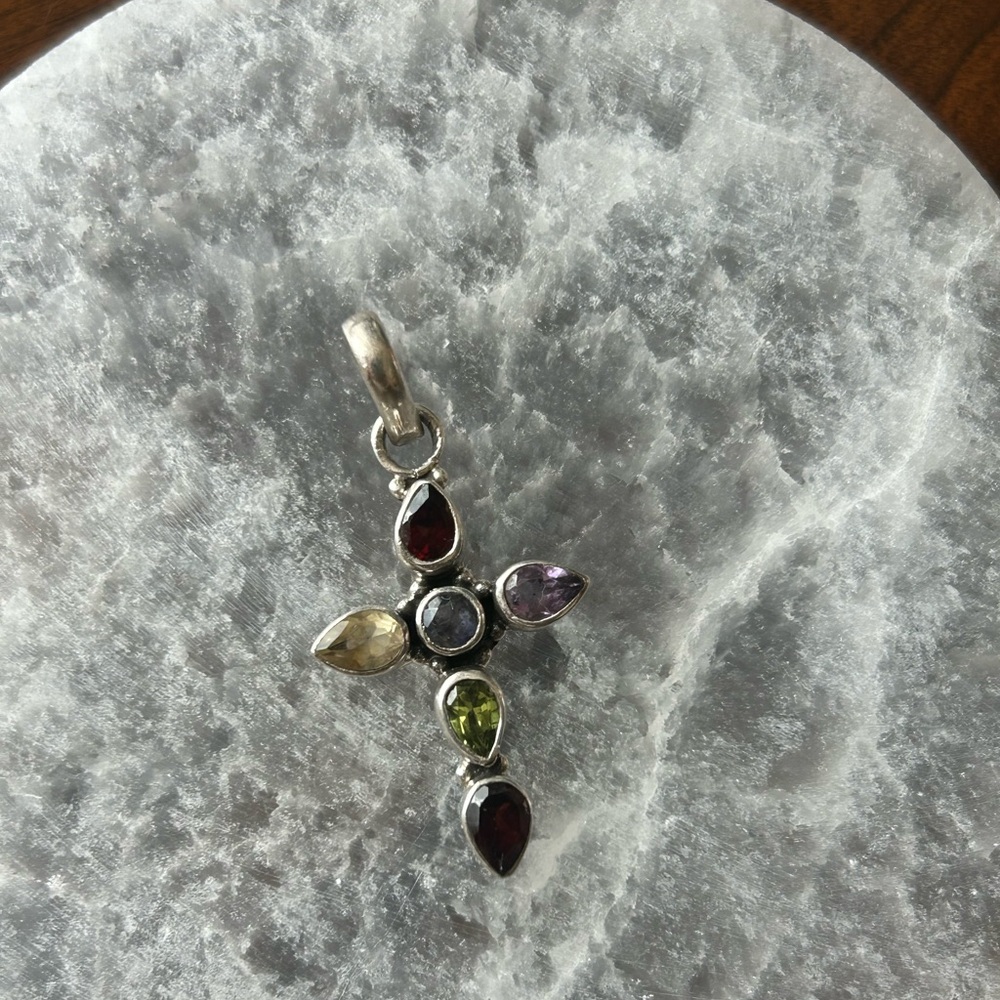 Multi gemstone cross sterling silver